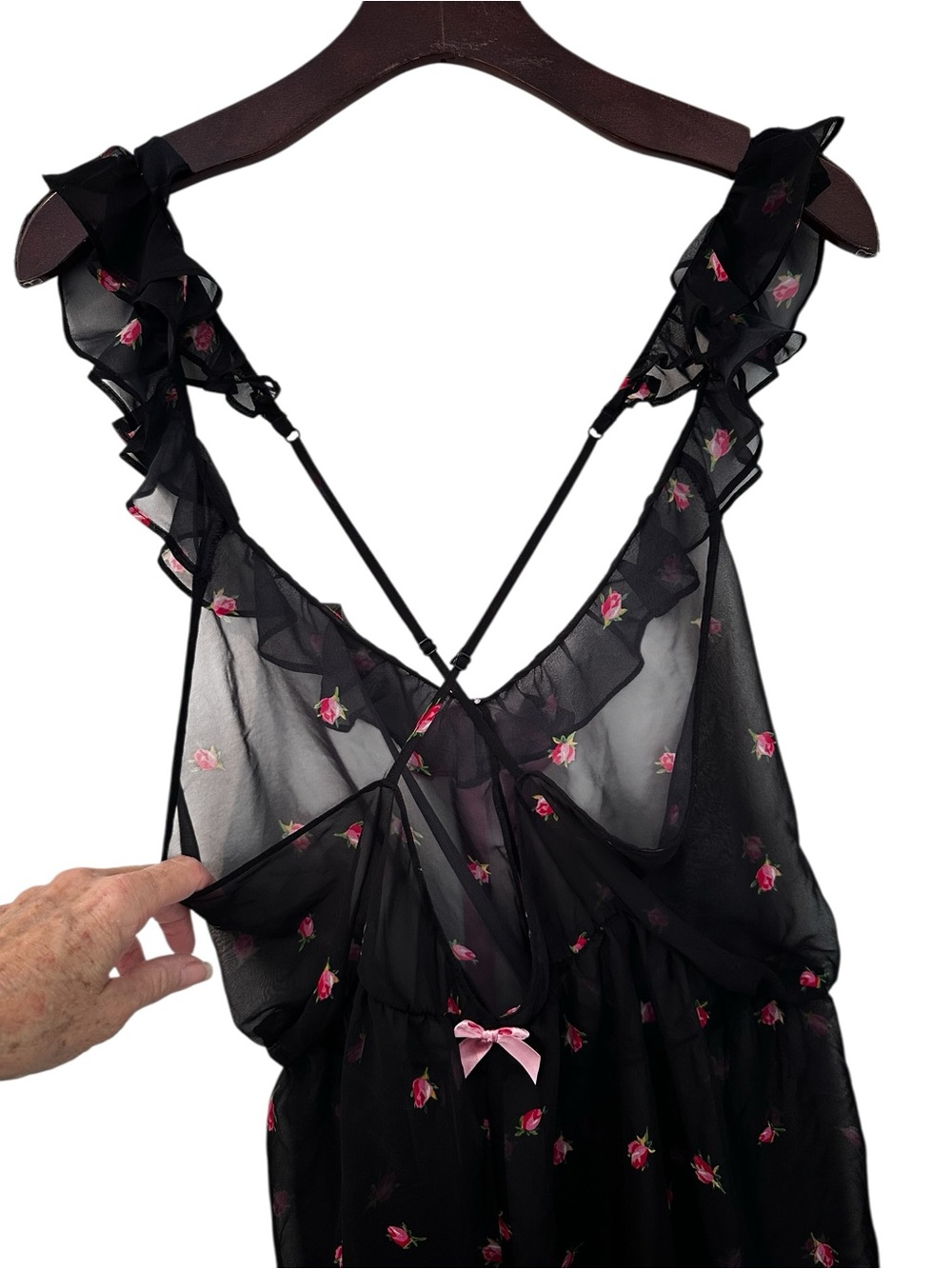 Victoria Secret Bundle of Sheer Pink Lace and Black Floral Romper Set nightie - Picture 9 of 13